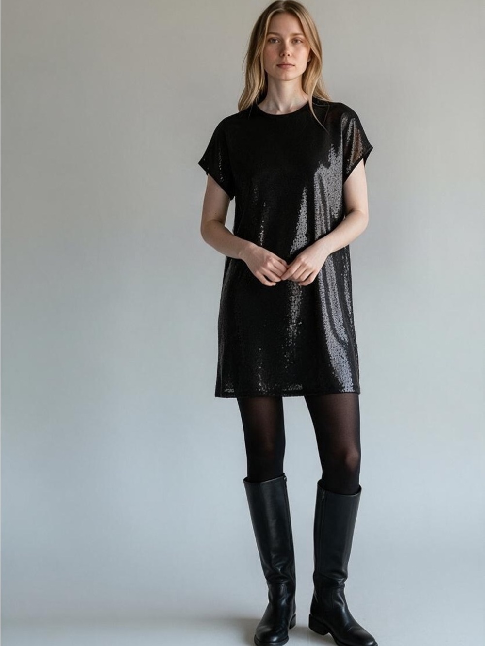 rag & bone Black Sequin Short Shift Dress